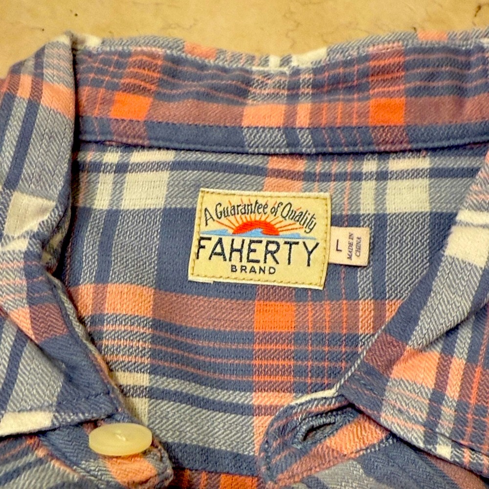 Faherty Coral and Gray Plaid Shirt - Picture 9 of 13